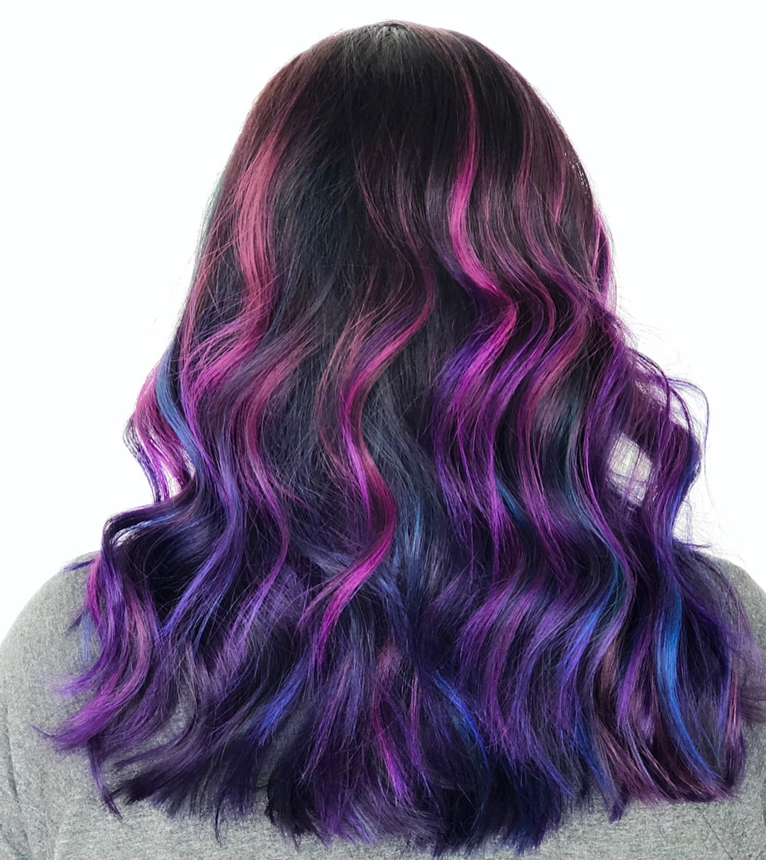 hair with these funky galaxy vivid shades of purple, blue, and hot pink if ...