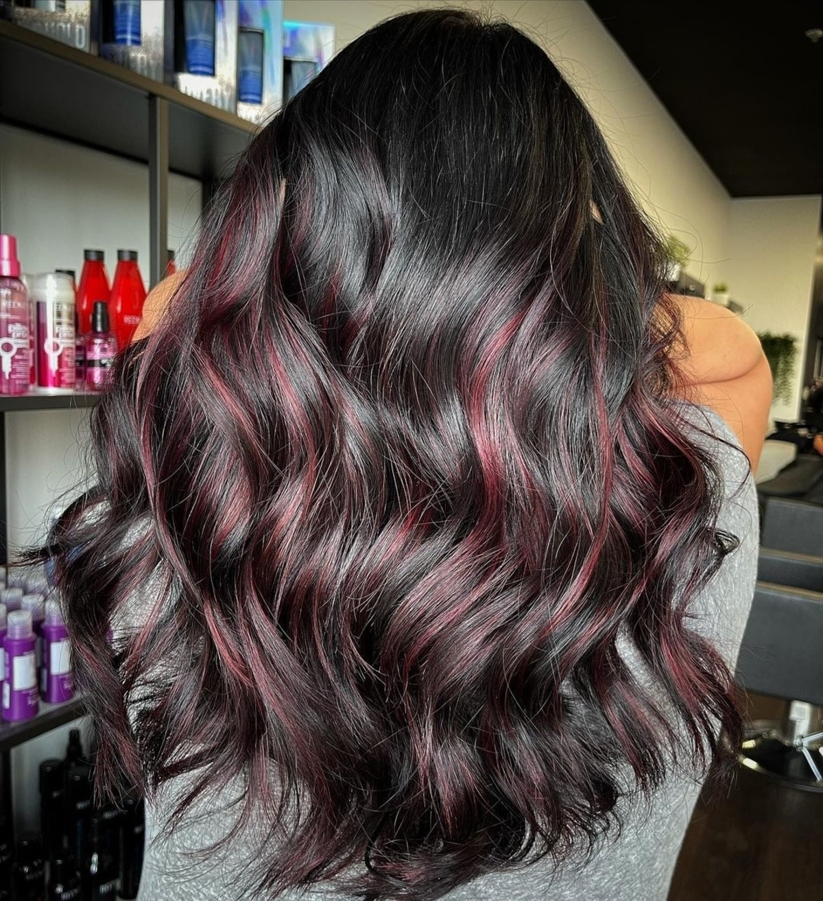 red highlights on black hair